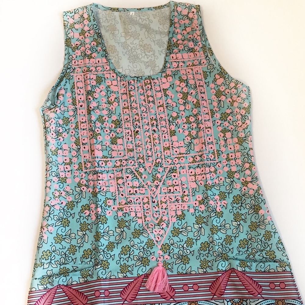 Sleeveless Beach Dress Pink and Turquoise NEW